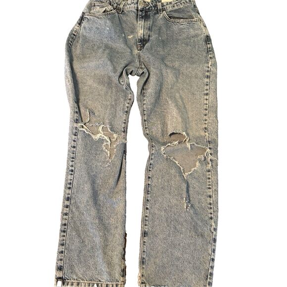 Cotton On Denim Jeans Women's 31" Waist SZ 8 Long Straight Leg Distressed Knees - Picture 1 of 13